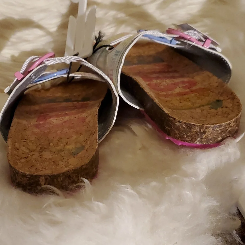 NWT Justice Cork Footbed Girls Pastel Sandals - Size 4
